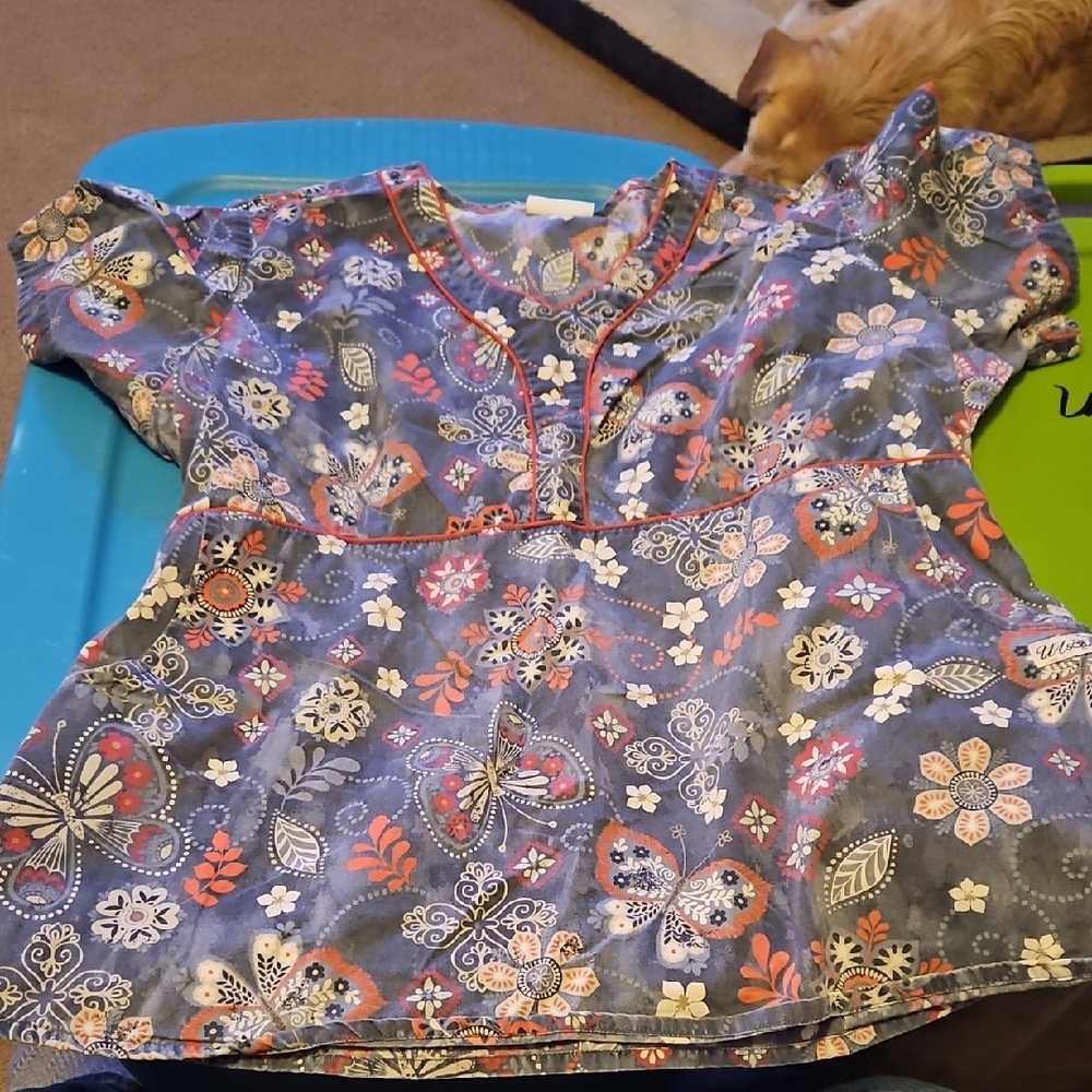 UA Scrubs Multicolor Floral Butterfly Top